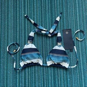 Vix Paula Hermanny NWT Blue Striped Gold Bikini Top Small